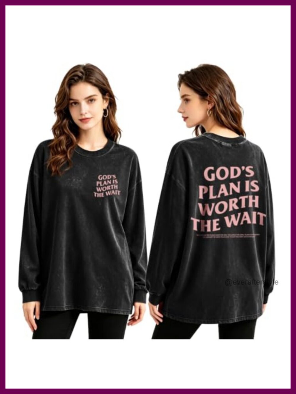 Christian Long Sleeve Tee Crew Neck Acid Wash Oversized God Is Worth The Wait